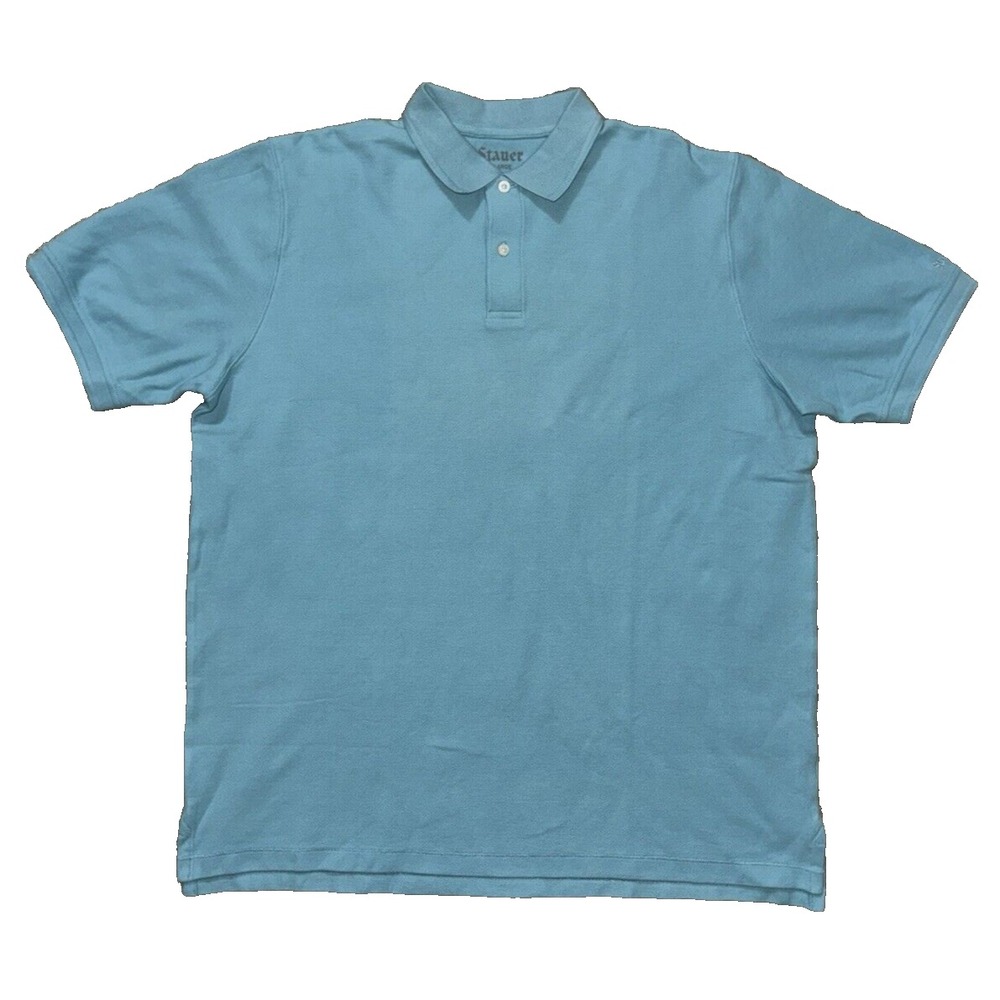 Stauer Shirt Mens X Large Blue‎ Short Sleeve Pique Polo Cotton Casual Work Golf